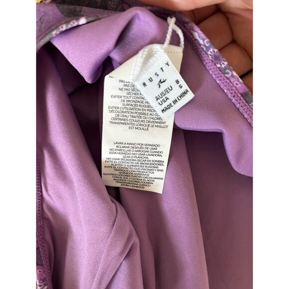 RUSTY LAVENDER FLORAL LONG SLEEVE OPEN BACK ONE PIECE SWIMSUIT SIZE SMALL - Picture 4 of 5
